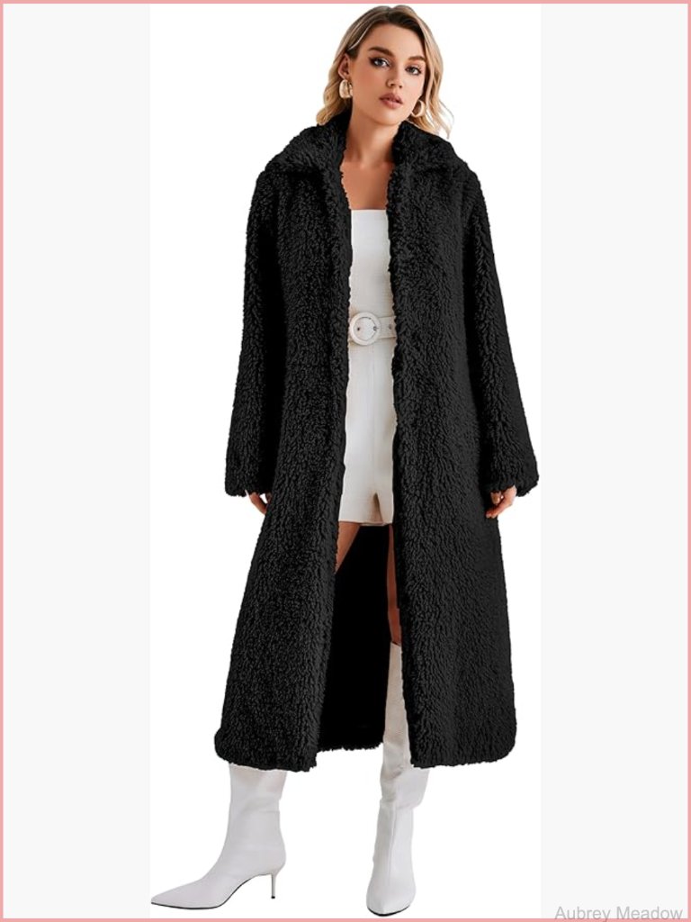 Faux Fur Open Front Long Cardigan Coat With Pockets S-Xxl